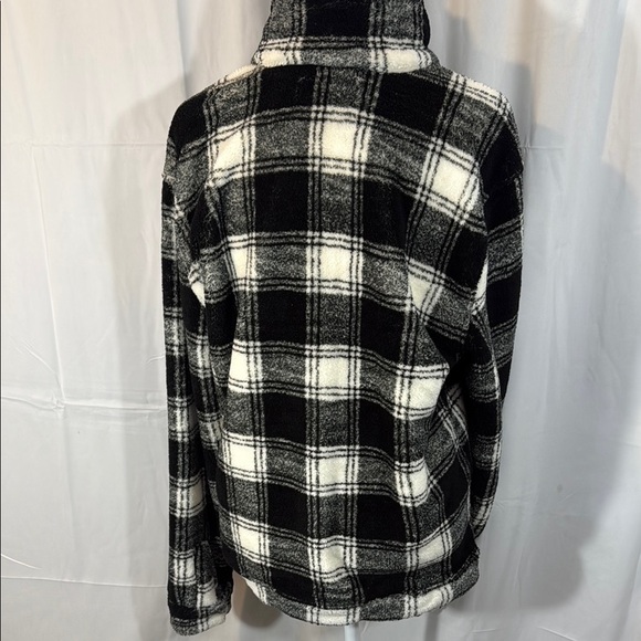 AllSaints Franco Teddy Plaid Fleece Jacket Black White Size Medium - Picture 9 of 11